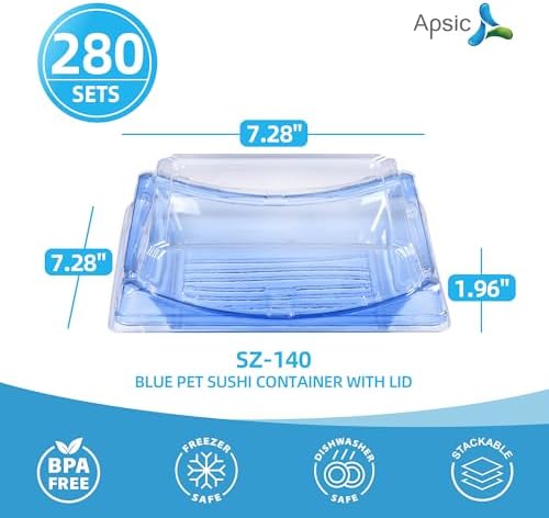 280 Set Disposable Blue Sushi Containers with Lids | Square Japanese-Style, Takeaway Food Boxes for Camping, Picnics & Restaurants - Image 2