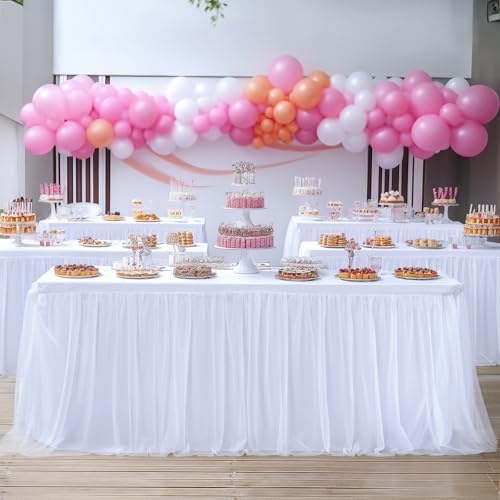 White Table Cloth Rectangle Table Covers for 6 Foot Tables, White Tulle Table Skirt Rectangle Table 6ft Stretch Tulle Tablecloth Skirt Fitted Elastic Banquet Party Wedding Table Cloth for 6 Foot Table - Image 3