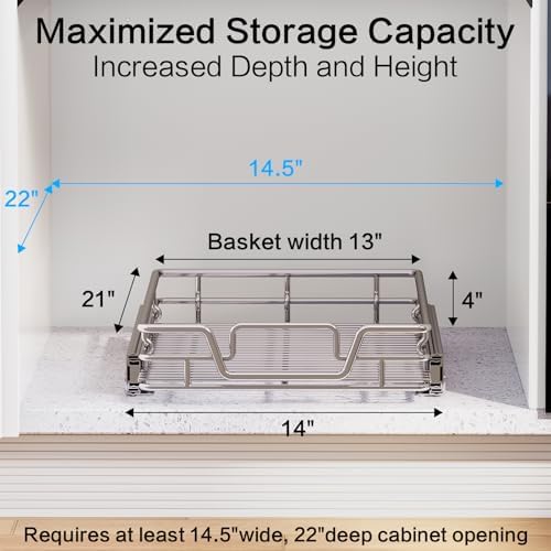Kitchen Cabinet Pull Out Shelf and Drawer Organizer Slide Out Pantry Storaqe Basket in Multiple Sizes (14" W x 21",1 Tier) - Image 2