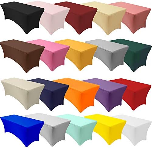 YOUR CHAIR COVERS - 8ft Silver Rectangular Spandex Table Covers Fitted Tablecloth Wedding Event Patio Decorations Elastic Fabric Stretch for Folding Table - Image 5
