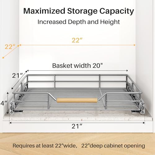 Pull out Cabinet Organizer, 21"W X 21"D, Heavy Duty Smooth Sliding Under Cabinet Shelves for Pots and Pans, Full-Extension Roll out Drawers, Slide out Organization for Home Kitchen Pantry - Image 3