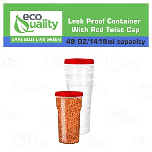 48 oz Clear Twist Top Storage Deli Containers with Leak Proof Lids Red - BPA Free Snack Containers Airtight Reusable Plastic Food Storage Canisters with Twist Seal Caps, Food Storage, Meal Prep, Freezer, Kitchen Organizer, Stackable, Reusable (8) - Image 2