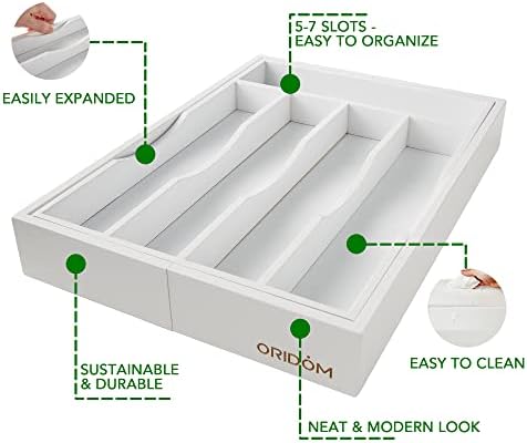 Expandable Bamboo Kitchen Drawer Organizer for Cutlery and Utensils, Adjustable Bamboo Wood Cutlery Tray in Drawer for Flatware and Silverware in Kitchen, (White) - Image 5