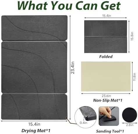 Large Stone Drying Mat for Kitchen Counter, 24"x16" Collapsible Quick Dry Dish Drying Mat, Water-Absorbent Marble Diatomaceous Earth Mats for Bottles Cups Dishes, Match Any Countertop - Image 3