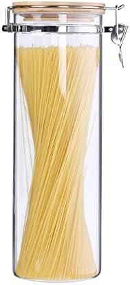 KKC 68oz Glass Spaghetti Container with Airtight Bamboo Clamp Lid - 2000ml Tall Pasta Storage Jar & Long Noodle Holder Keep Fresh Dispenser for Kitchen Pantry Storage Organization by KKCHOMEACCENTSGmbH