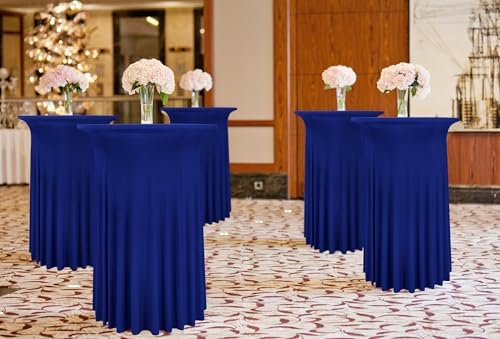 4 Packs Royal Blue Round Cocktail Table Skirt 32"x 43" - Image 4