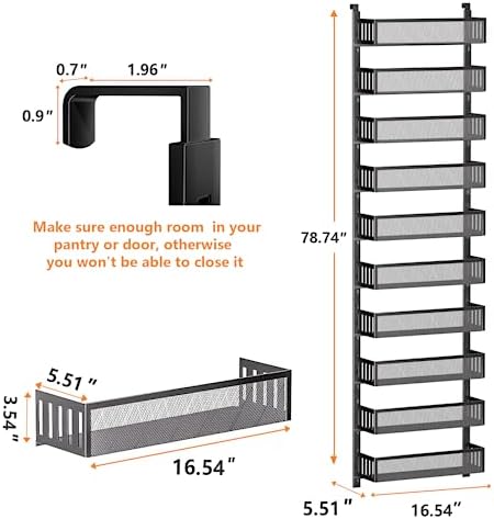 10-tier Over The Door Pantry Organizer with Mesh Baskets, Adjustable & Stable Hanging Spice Rack for Kitchen, Bathroom, Bedroom, and Baby Essentials Storage (16" W 10-Tiers, Black) - Image 2