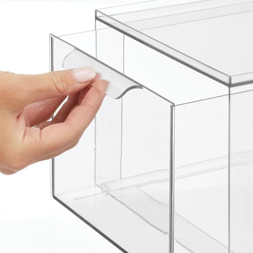 mDesign Plastic Stackable Bathroom Storage with Pull Out Bin Organizer Drawer for Cabinet, Vanity, Shelf, Cupboard, Cabinet, or Closet Organization - Lumiere Collection - 4 Pack - Clear - Image 5