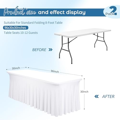 2 Pack White Spandex Table Skirts for 8 Ft Rectangular Tables - Image 3