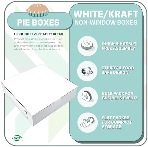 Southern Champion Tray 0969 Premium Clay Coated Kraft Paperboard White Non-Window Lock Corner Bakery Box, 10" Length x 10" Width x 2-1/2" Height (Case of 250) - Image 3