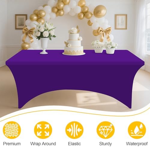 Smiry 2 Pack Spandex Table Cloth 4FT, Elastic Fitted Purple Tablecloth - Image 4