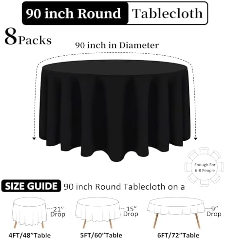 8 Packs 90 Inch Black Round Tablecloths - Image 2