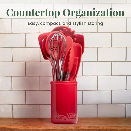Larder & Vine 12-Piece Silicone Kitchen Cooking Utensils Set with Stainless Steel Handle and Ceramic Holder, Dishwasher Safe Set of Kitchen Essentials (Cabernet) - Image 6