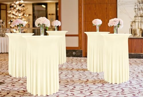 4 Packs Beige Round Cocktail Table Skirt 32"x 43" - Image 4