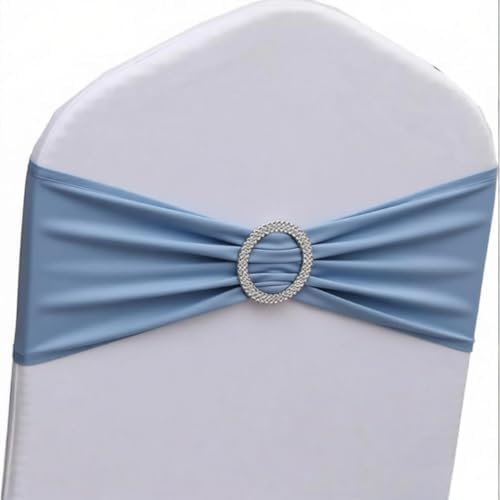 50pcs Dusty Blue Chair Sashes for Wedding Ceremony, Elastic Chair Bands Bows for Party Banquet Theme Hotel Restaurant Event Decorations, 50 Pieces, Dusty Blue by GANKAR