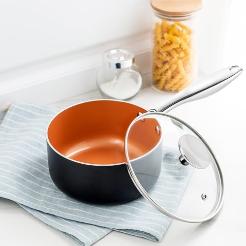 MICHELANGELO 1 Quart Saucepan with Lid, Ultra Nonstick Ceramic Sauce Pan with Lid, Small Pot with Lid, 1 Quart Saucepan Nonstick, Small Sauce Pot, Copper - Image 5