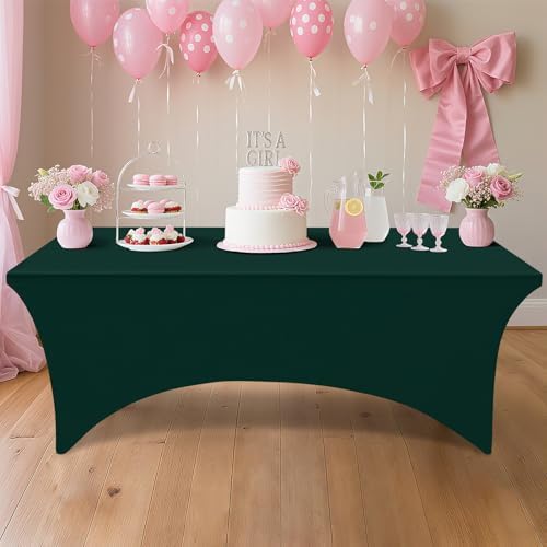 Smiry 5Pack Spandex Table Cloth 6FT, Elastic Fitted Hunter Green Tablecloth - Image 6