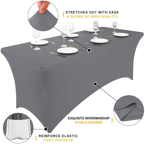 Smiry 2 Pack Spandex Table Cloth 5FT, Elastic Fitted Grey Tablecloth - Image 2