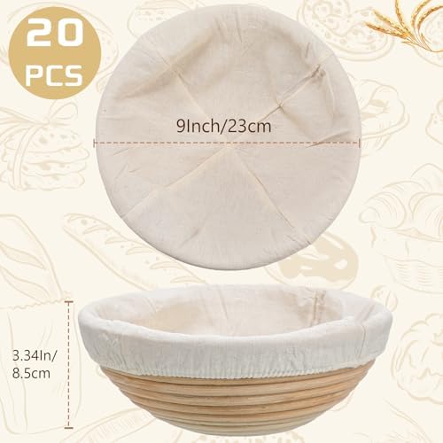 Gejoy 20 Sets Proofing Baskets Banneton with Cloth Liner,Round,9 Inch | Rattan Bread Baskets for Sourdough Baking, Round Banneton Bowls with Linen Liners, Bulk Supplies for Artisan Loaves - Image 2