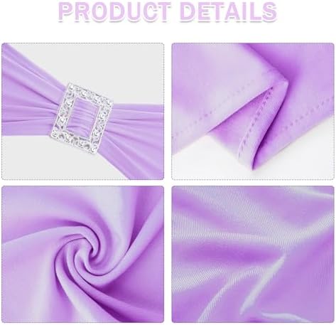 Joccun 60 PCS Spandex Chair Sashes Bows Stretch Chair Cover Band with Buckle Slider Universal Elastic Chair Ties for Wedding Banquet Party Event Decoration (Lavender) - Image 3