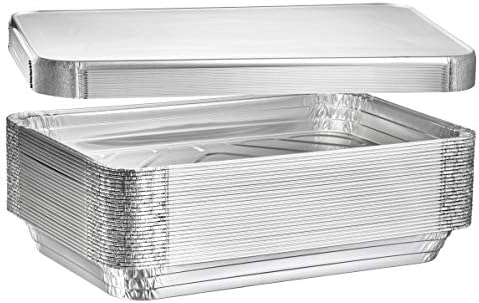 Disposable Aluminum Steam Table Pans - Full-Size Medium Foil Pan 19" x 11.5" x 2" Depth (100, With Lids) by Plastible