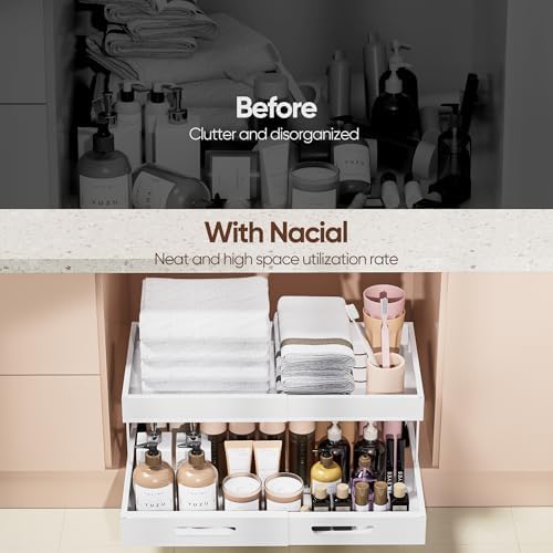 Nacial 2 Tier Pull Out Cabinet Organizer,Expandable(12.3"-20.7" W),White - Image 3