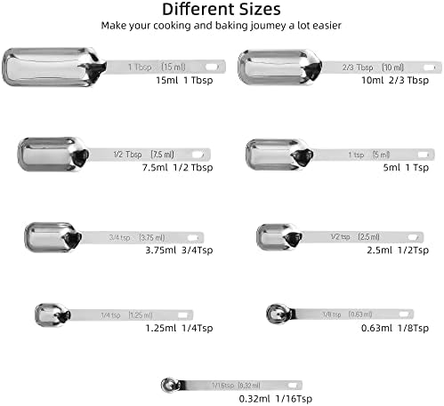 Measuring Cups and Spoons Set 17, 7 Stainless Steel Measuring Cup Set, 9 Spice Long Measuring Spoons with 1 Leveler for Kitchen and Baking, 18/8 Steel Dry Metric Measure Cups &Spoons Set - Image 3