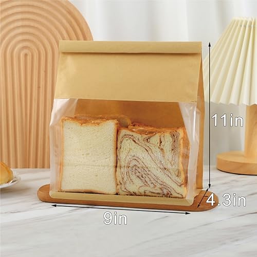 50 Pack Paper Bread Bags for Homemade Bread Sourdough Bread Bags Large Paper Bakery Bag with Window for Baked Food Packaging Storage, Brown(9x4.3x11 Inches) - Image 2