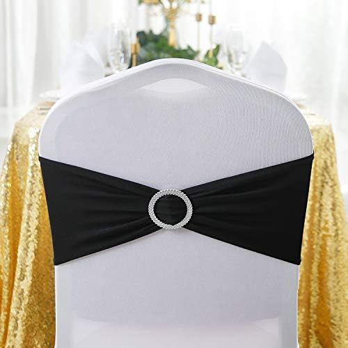 Peomeise 25pcs Black Spandex Chair Sashes with Buckle Slider for Wedding, Party Decoration - Image 3