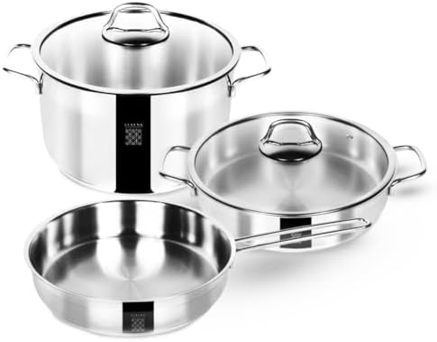 Serenk Pots and Pans Set Stainless Steel, Non Stick, 5 Pieces, Non Toxic Cokware, Induction Cookware, w/Pots & Pans & Saucepans, Cooking Sets Pots and Pans (Stainless Steel 5 Pc) by serenk