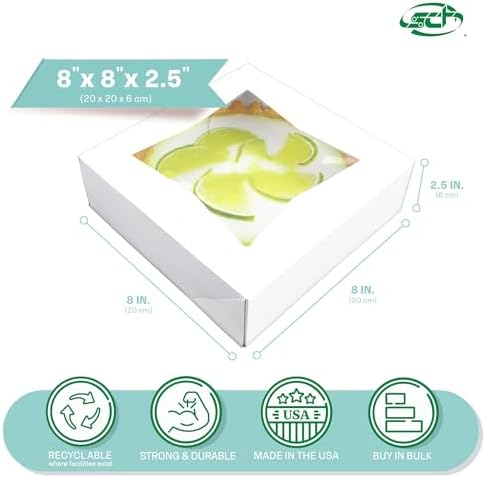 SCT White Window Bakery Boxes with Attached Flip Top, 4-Corner Beers Design, 8 x 8 x 2.5, White, Paper, 200/Carton - Image 2