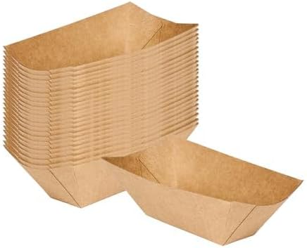 Restaurantware-Bio Tek 2 Ounce Food Trays, 400 Disposable Paper Food Trays - Heavy-Duty, Grease-Resistant, Kraft Paper Food Boats, For Snacks, Appetizers, Or Treats, Use At Parties Or Carnivals - Image 2