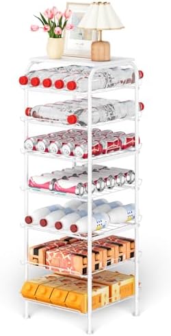 smusei Water Bottle Organizer 7 Tier Free Standing Bottled Water Storage Rack Metal Wire Water Bottle Holder Rack Large Capacity Soda Beverage Drink Stand Shelf for Pantry Kitchen Office, White by smusei