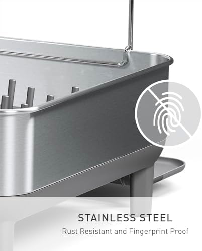 simplehuman Steel Frame Dishrack, Large Capacity Dish Drying Rack, 360º Easy Drain Swivel Spout, Utensil & Wine Glass Holder, Anti-Residue Coating, Moisture Control Surface, Brushed Stainless Steel - Image 5