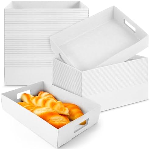 LemonRoad 50 Pack Cardboard Disposable Food Trays, White, 13" X 9" X 3" by Unknown