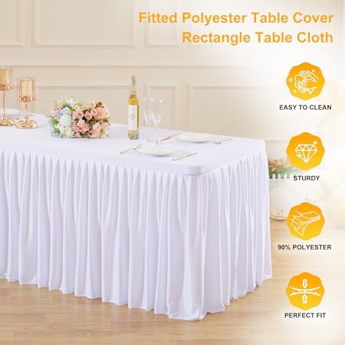 Wish Care 3 Pack White Polyester Table Clothes for 8 Foot Rectangle Tables, Wrinkle Free Fitted Table Cover with Pleated Ruffle Table Skirt for Birthday Party Wedding Trade Show Event Display - Image 3