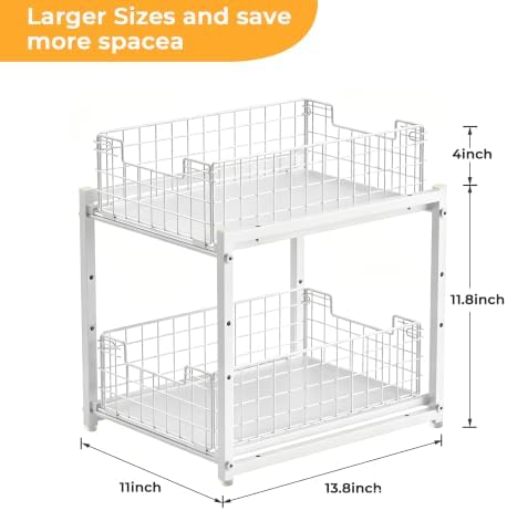 Under Sink Organizer, White 2-Tier Pull Out Cabinet Organizer - Image 6