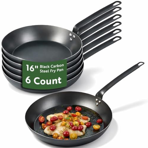 Restaurantware-Met Lux 16 Inch Fry Pans, 6 Lightweight Frying Pans - Induction-Ready, Triple-Riveted, Black Carbon Steel Cooking Skillets, Durable, For Searing, Sauteing, And Browning Food by Restaurantware