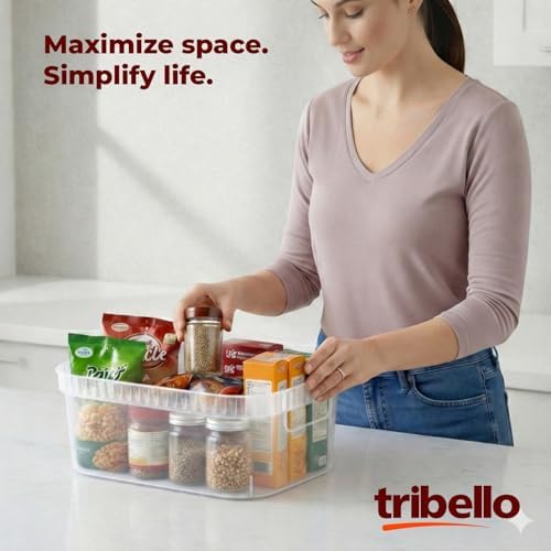 Tribello Modern Cabinet Organizers And Storage Pantry Shelf Organizer - Clear Plastic Storage Bins - Bulk 8-Pack (Medium - 12” X 8” X 4”) - Image 5