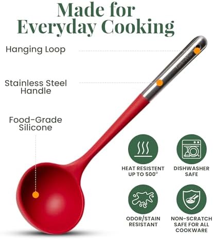 Larder & Vine 12-Piece Silicone Kitchen Cooking Utensils Set with Stainless Steel Handle and Ceramic Holder, Dishwasher Safe Set of Kitchen Essentials (Cabernet) - Image 4