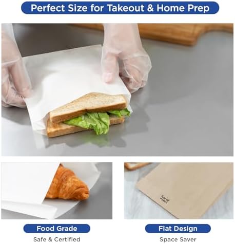 Karat Grease and Leak-Resistant Paper Sandwich Bags, BPA-Free and PFAs-Free, Recyclable Paper Bags for Snacks and Lunch, Sealable, Easy-to-Open, Flat-Storage Design - Pack of 2000 pcs (White) - Image 6