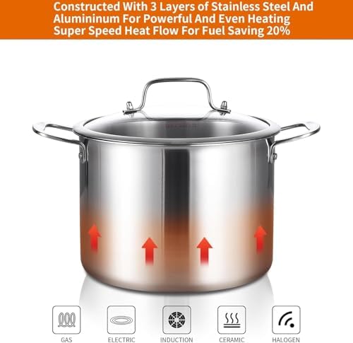 DELARLO Tri-ply Stainless Steel 12 Quart Heavy Duty Induction Stock Pot - Image 4