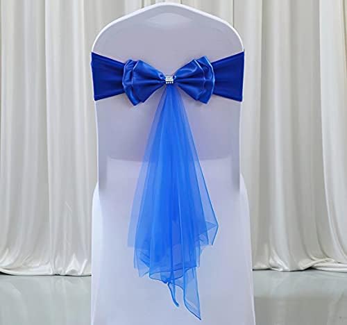 10Pcs Stretch Satin Chair Sashes Bows Chair Bands Decor for Hotel Wedding Reception Party Event Chair Cover Decoration Dark Blue by SXXLDNG