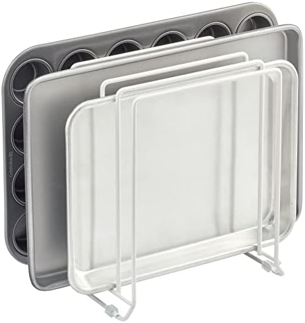mDesign X-Large Steel Storage Tray Organizer Rack for Kitchen Cabinet - Divided Holder with 5 Slots for Skillets, Frying Pan, Pot Lids, Cutting Board, Baking Sheets - Concerto Collection - White by mDesign