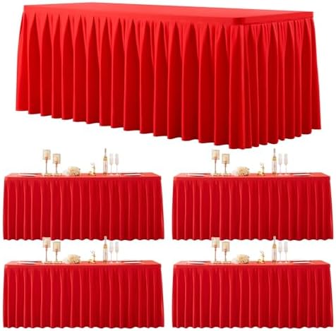 4 Pack Red Rectangle Tablecloth 6 FT Stretch Spandex Fitted Table Cloth for 6 Foot Rectangle Tables Banquet Tablecloths Wrinkle Free Table Cover Skirt Ruffle Tablecloth for Party Wedding Birthday by Tao-GePartyDecorations