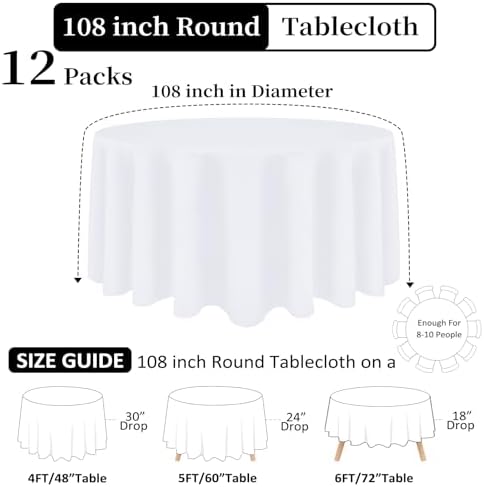 12 Packs 108 Inch White Round Tablecloth - Image 2