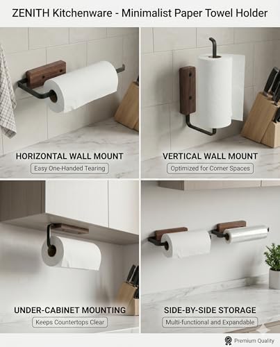 3 Packs Paper Towel Holder - Self-Adhesive or Drilling,Under Cabinet Paper Towel Holder for Kitchen, Paper Towel Roll Rack for Bathroom Towel Wall Mounted Matte Black, SUS304 Stainless Steel - Image 5