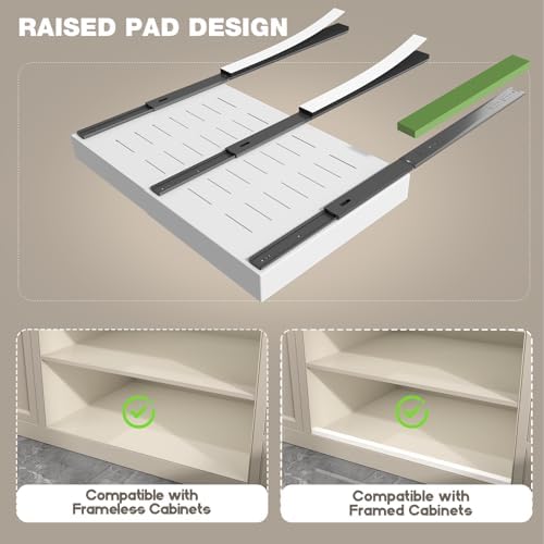 Seinloes 2 Pack Pull Out Cabinet Organizer 18" Deep,Full Extension 3 Slide Rails Slide Out Drawers With Raising Pad for Framed Cabinets,Expandable Width (15.4"-26.2"),No Drill Roll Out Shelf,White - Image 2