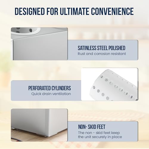 OCS Parts 3-Compartment Silverware Display Holder | White Cylinders | Stainless Steel Kitchen Caddy Utensil Holder with Perforated Cylinders for Home Kitchens, Restaurants, and Buffets - Image 3