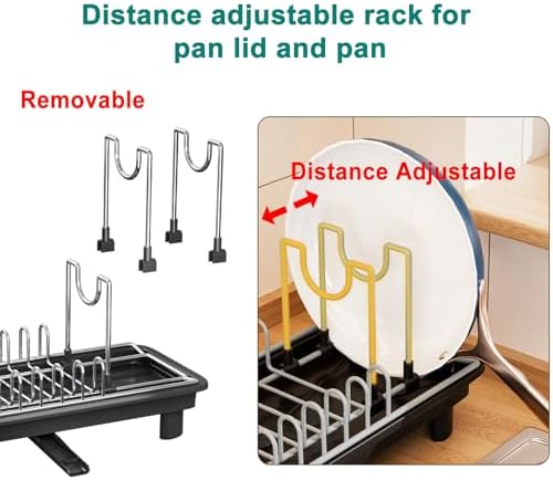 junyuan Compact Dish Drying Rack,Small Dish Rack for Kitchen Counter, Dish Drainer with 360° Rotatable Spout,Plate Rack, Dish Strainer with Cutlery Holder for Pots, Fork & Knives Space Saving - Image 4